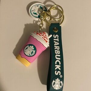 Starbucks Pink Cup and Green Strap Keychain